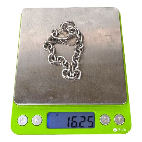 Authentic Italian Silver Heart Chain Bracelet Vintage Signature Clasp & Pendant - Picture 6 of 8
